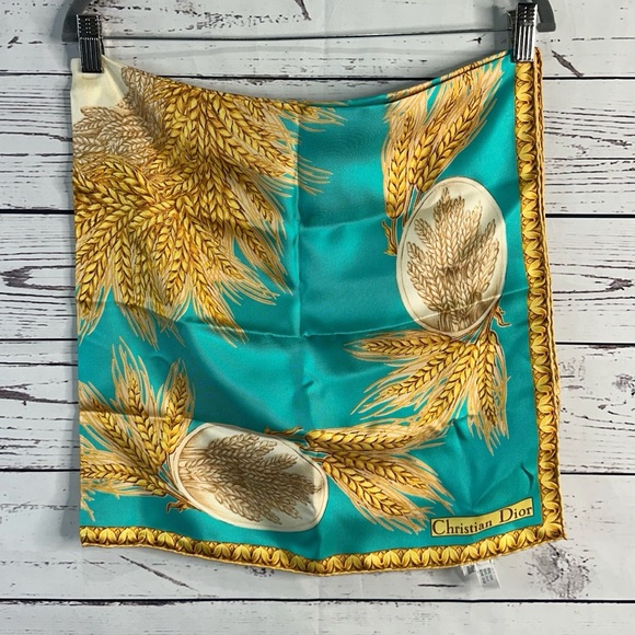 Dior Accessories - Dior Silk Scarf in Teal and Gold